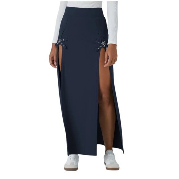 HALARA High Waisted Decorative Buckle 2-in-1 Maxi Casual Skirt - Picture 2 of 7